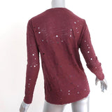 IRO Marvina Long Sleeve Tee Burgundy Distressed Linen Top Size Extra Small available at CelebrityOwned.com img_4