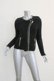 IRO Miali Jacket Black Leather-Trim Cotton Chunky Knit Size 2 Moto Jacket available at CelebrityOwned.com img_1