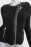 IRO Miali Jacket Black Leather-Trim Cotton Chunky Knit Size 2 Moto Jacket available at CelebrityOwned.com img_3