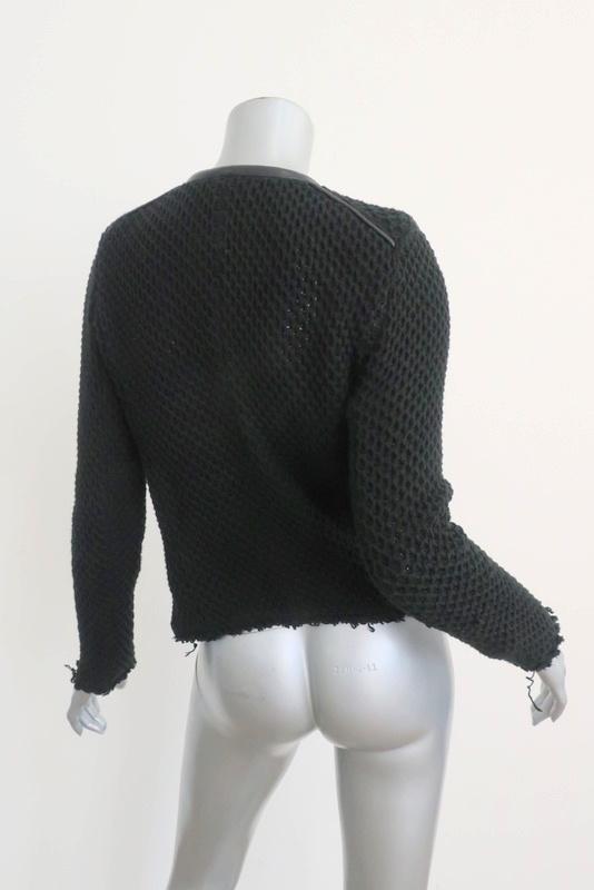 IRO Miali Jacket Black Leather-Trim Cotton Chunky Knit Size 2 Moto Jacket available at CelebrityOwned.com img_4