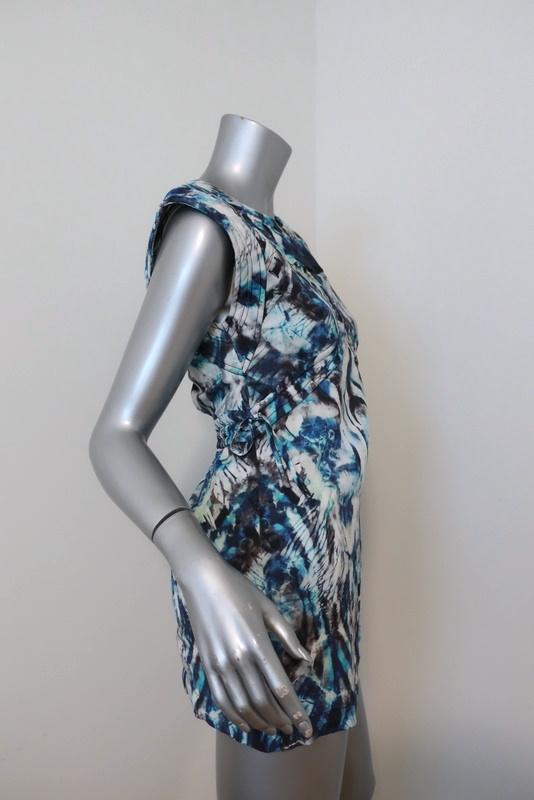 IRO Micro Mini Dress Deinia Blue Abstract Print Size 36 Sleeveless Cutout-Back available at CelebrityOwned.com img_5