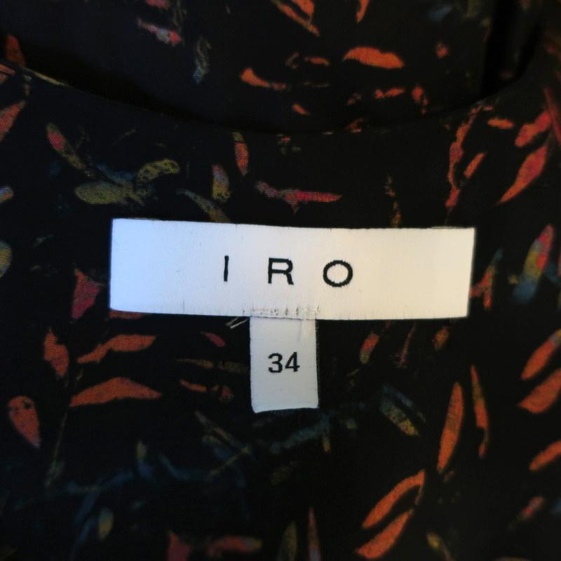 IRO Mini Dress Jicka Black Ruffled Printed Silk Size 34 Cap Sleeve V-Neck available at CelebrityOwned.com img_6