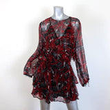 IRO Mini Dress Ressey Black/Red Printed Ruffled Chiffon Size 40 Long Sleeve available at CelebrityOwned.com img_1