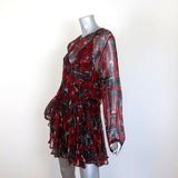 IRO Mini Dress Ressey Black/Red Printed Ruffled Chiffon Size 40 Long Sleeve available at CelebrityOwned.com img_2