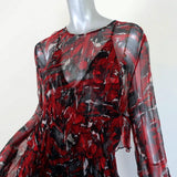 IRO Mini Dress Ressey Black/Red Printed Ruffled Chiffon Size 40 Long Sleeve available at CelebrityOwned.com img_3