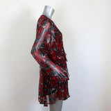 IRO Mini Dress Ressey Black/Red Printed Ruffled Chiffon Size 40 Long Sleeve available at CelebrityOwned.com img_4