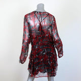IRO Mini Dress Ressey Black/Red Printed Ruffled Chiffon Size 40 Long Sleeve available at CelebrityOwned.com img_5