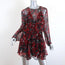 IRO Mini Dress Ressey Red/Black Ruffled Printed Chiffon Size 34 Long Sleeve