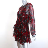 IRO Mini Dress Ressey Red/Black Ruffled Printed Chiffon Size 34 Long Sleeve available at CelebrityOwned.com img_2