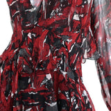 IRO Mini Dress Ressey Red/Black Ruffled Printed Chiffon Size 34 Long Sleeve available at CelebrityOwned.com img_3