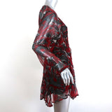 IRO Mini Dress Ressey Red/Black Ruffled Printed Chiffon Size 34 Long Sleeve available at CelebrityOwned.com img_4