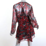 IRO Mini Dress Ressey Red/Black Ruffled Printed Chiffon Size 34 Long Sleeve available at CelebrityOwned.com img_5