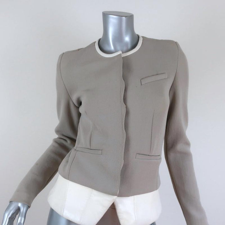IRO Peplum Jacket Clyde Light Gray Stretch &amp; White Leather Size 36 available at CelebrityOwned.com img_1