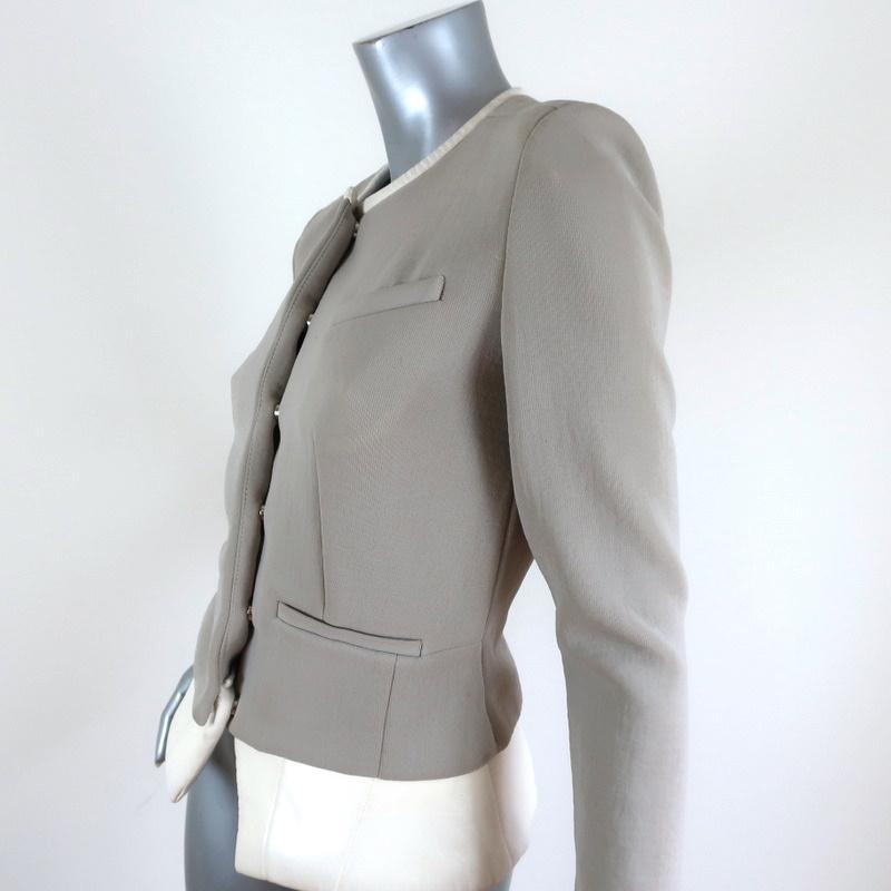IRO Peplum Jacket Clyde Light Gray Stretch &amp; White Leather Size 36 available at CelebrityOwned.com img_3