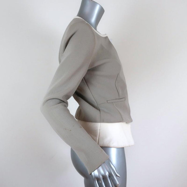 IRO Peplum Jacket Clyde Light Gray Stretch &amp; White Leather Size 36 available at CelebrityOwned.com img_5
