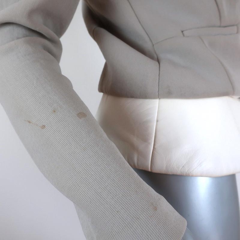 IRO Peplum Jacket Clyde Light Gray Stretch &amp; White Leather Size 36 available at CelebrityOwned.com img_6