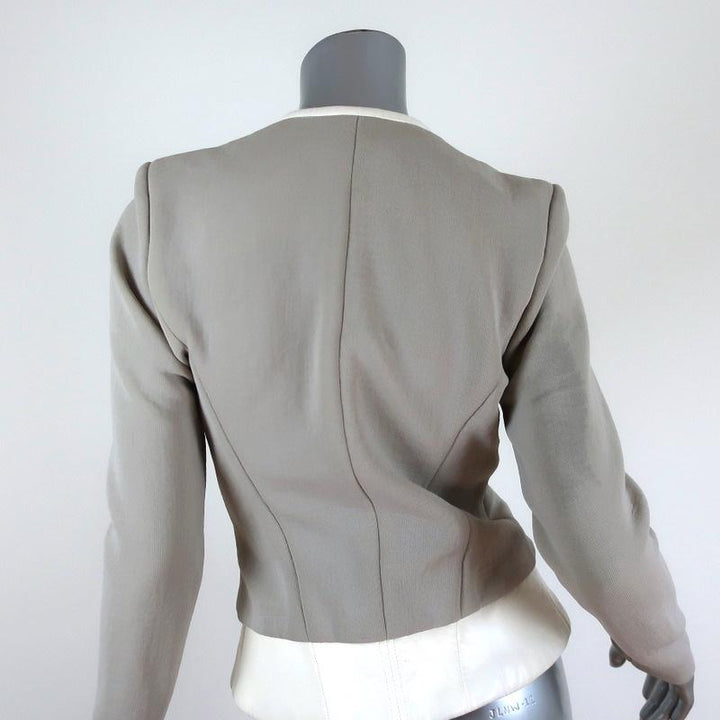 IRO Peplum Jacket Clyde Light Gray Stretch &amp; White Leather Size 36 available at CelebrityOwned.com img_7