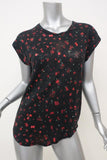 IRO Tee Fusia Black/Red Floral Print Linen Size Medium Cap Sleeve Top available at CelebrityOwned.com img_1