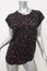 IRO Tee Fusia Black/Red Floral Print Linen Size Medium Cap Sleeve Top