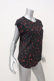 IRO Tee Fusia Black/Red Floral Print Linen Size Medium Cap Sleeve Top available at CelebrityOwned.com img_2