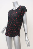 IRO Tee Fusia Black/Red Floral Print Linen Size Medium Cap Sleeve Top available at CelebrityOwned.com img_4