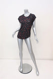 IRO Tee Fusia Black/Red Floral Print Linen Size Medium Cap Sleeve Top available at CelebrityOwned.com img_6