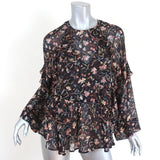 IRO Top Bow Black Floral Print Ruffled Crepe Size 34 Long Sleeve Blouse available at CelebrityOwned.com img_1