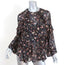 IRO Top Bow Black Floral Print Ruffled Crepe Size 34 Long Sleeve Blouse