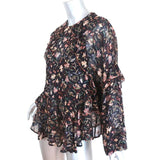 IRO Top Bow Black Floral Print Ruffled Crepe Size 34 Long Sleeve Blouse available at CelebrityOwned.com img_2