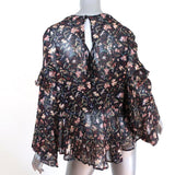 IRO Top Bow Black Floral Print Ruffled Crepe Size 34 Long Sleeve Blouse available at CelebrityOwned.com img_5