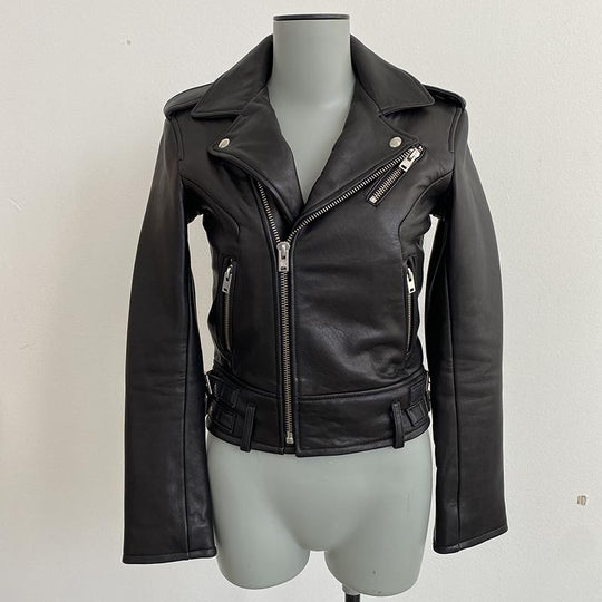 IRO Ashville Leather Moto Jacket Taupe Size 40 – Celebrity Owned