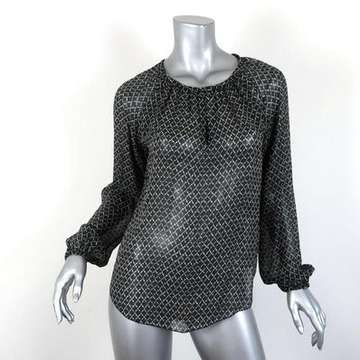 Isabel Marant Blouse Black Printed Silk Chiffon Size 34 Long Sleeve Top available at CelebrityOwned.com img_1