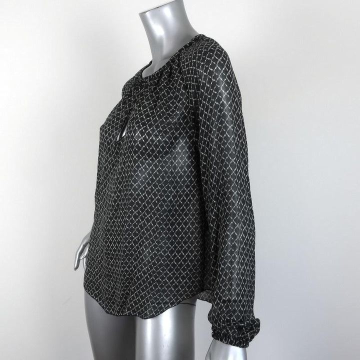 Isabel Marant Blouse Black Printed Silk Chiffon Size 34 Long Sleeve Top available at CelebrityOwned.com img_4