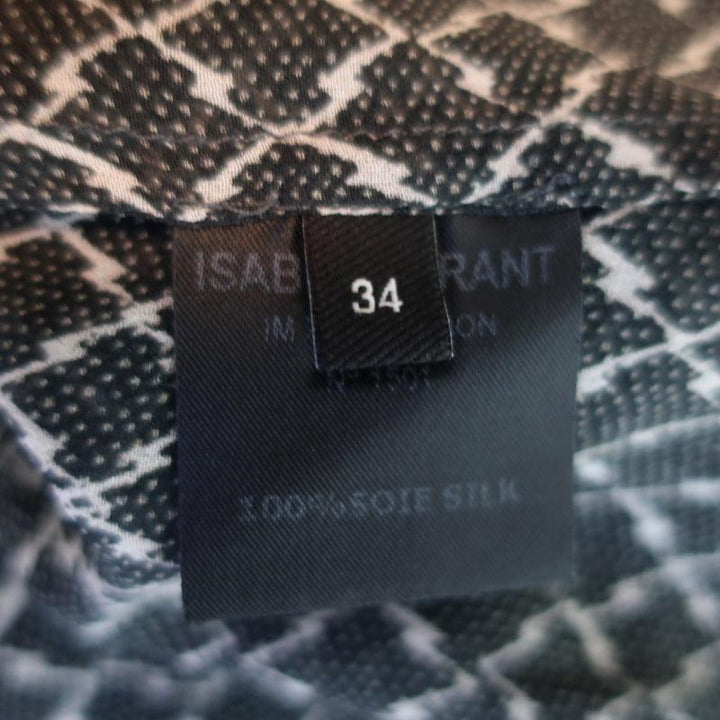 Isabel Marant Blouse Black Printed Silk Chiffon Size 34 Long Sleeve Top available at CelebrityOwned.com img_8