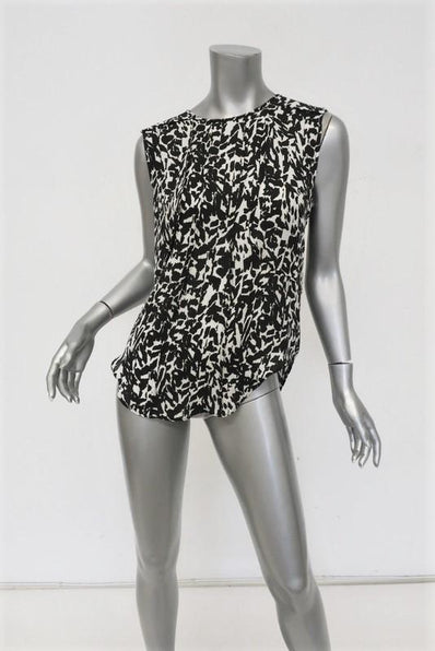 Isabel Marant Blouse Moss White/Black Leopard Print Silk Size 42 Sleeveless Top available at CelebrityOwned.com img_1