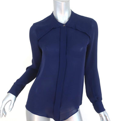 Isabel Marant Blouse Navy Silk Size 36 Long Sleeve Covered Placket Top available at CelebrityOwned.com img_1