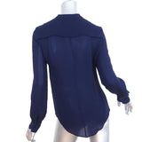 Isabel Marant Blouse Navy Silk Size 36 Long Sleeve Covered Placket Top available at CelebrityOwned.com img_5