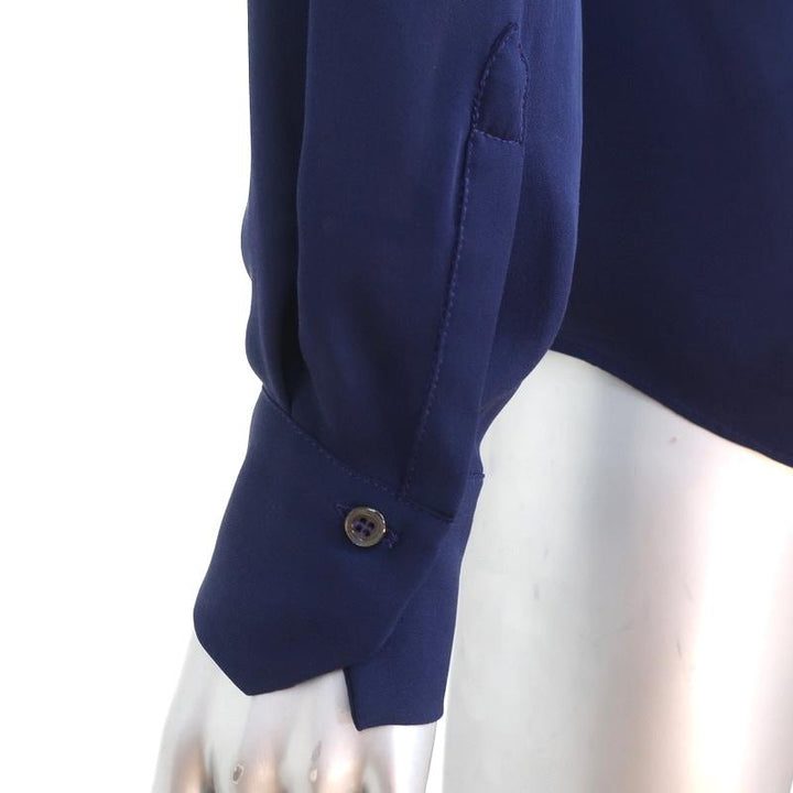 Isabel Marant Blouse Navy Silk Size 36 Long Sleeve Covered Placket Top available at CelebrityOwned.com img_6