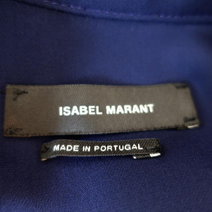 Isabel Marant Blouse Navy Silk Size 36 Long Sleeve Covered Placket Top available at CelebrityOwned.com img_8
