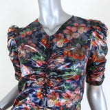 Isabel Marant Blouse Navy/Multi Ruched Floral Print Lame Size 36 V-Neck Top available at CelebrityOwned.com img_2