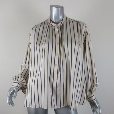 Isabel Marant Blouse Olda Ecru Striped Satin Size 36 Long Sleeve Top available at CelebrityOwned.com img_1