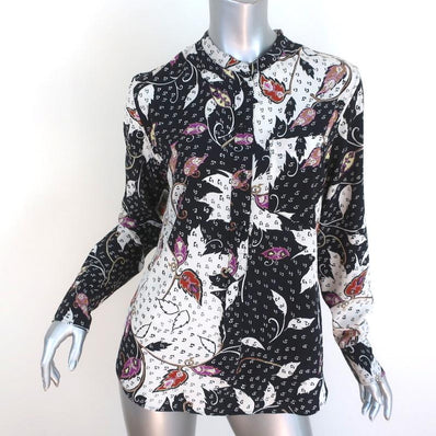 Isabel Marant Blouse Rusak Leaves Print Stretch Silk Size 36 Long Sleeve Top available at CelebrityOwned.com img_1