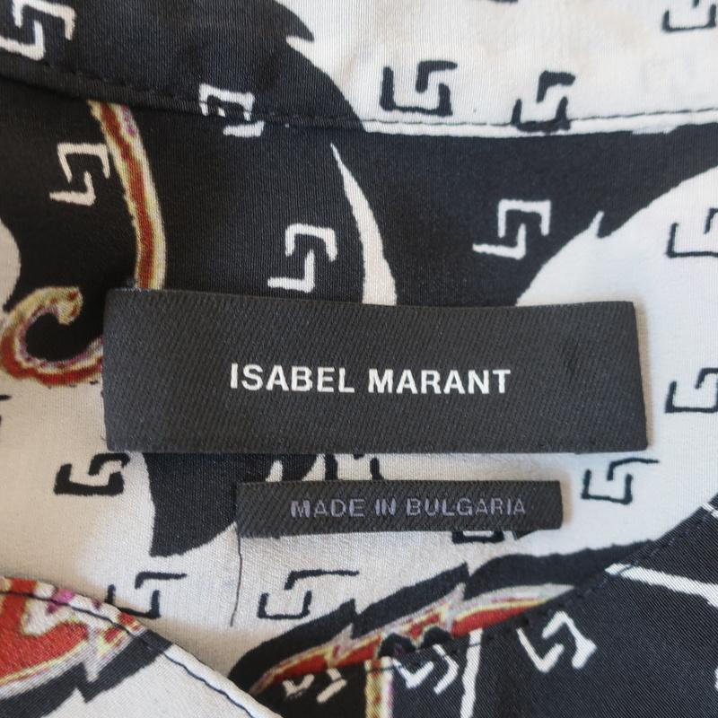 Isabel Marant Blouse Rusak Leaves Print Stretch Silk Size 36 Long Sleeve Top available at CelebrityOwned.com img_7