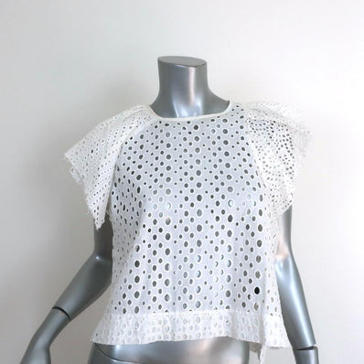 Isabel Marant Blouse Vlady White Eyelet-Embroidered Cotton Size 38 Ruffle Top available at CelebrityOwned.com img_1