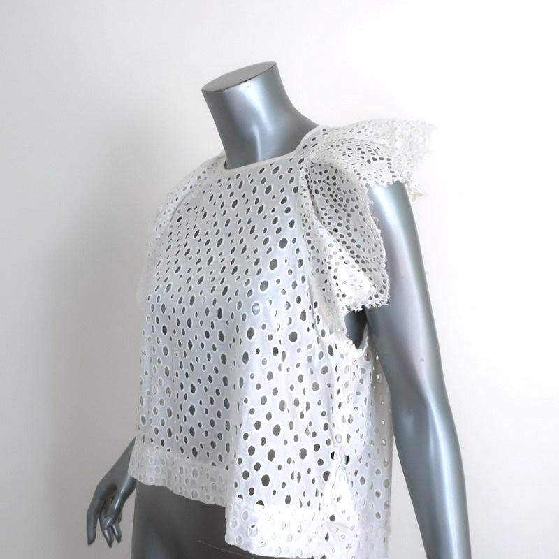 Isabel Marant Blouse Vlady White Eyelet-Embroidered Cotton Size 38 Ruffle Top available at CelebrityOwned.com img_3