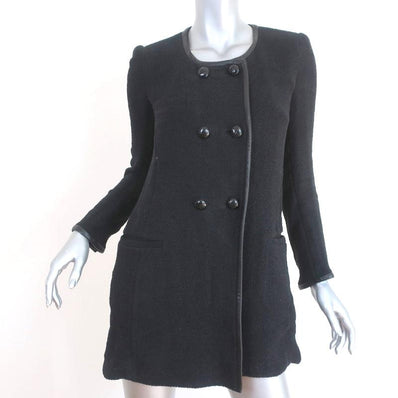 Isabel Marant Double Breasted Jacket Black Leather-Trim Herringbone Size 38 available at CelebrityOwned.com img_1