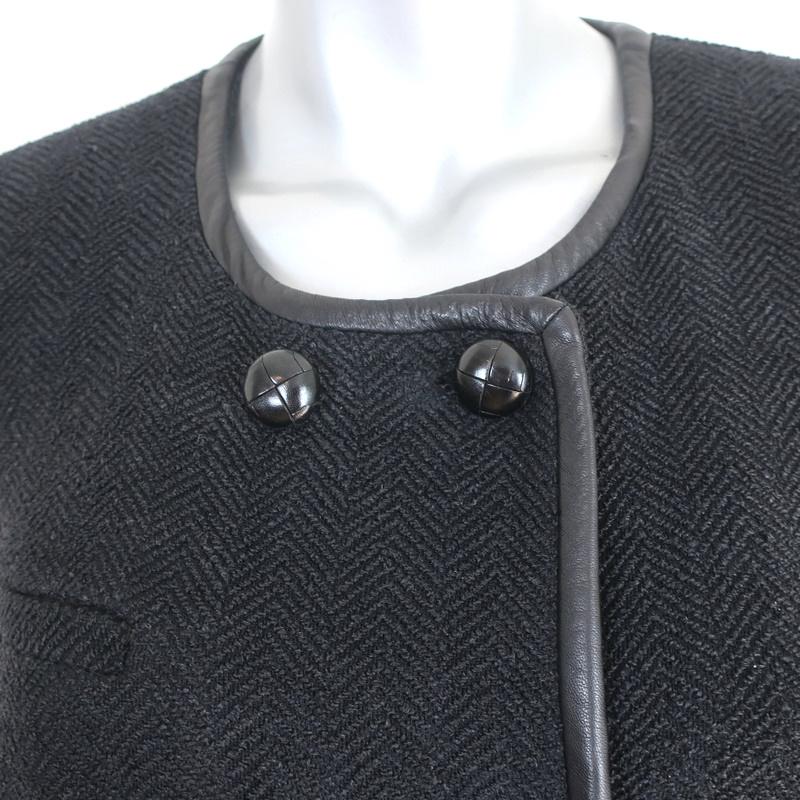 Isabel Marant Double Breasted Jacket Black Leather-Trim Herringbone Size 38 available at CelebrityOwned.com img_2
