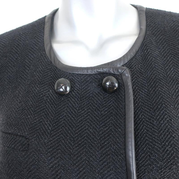 Isabel Marant Double Breasted Jacket Black Leather-Trim Herringbone Size 38 available at CelebrityOwned.com img_2