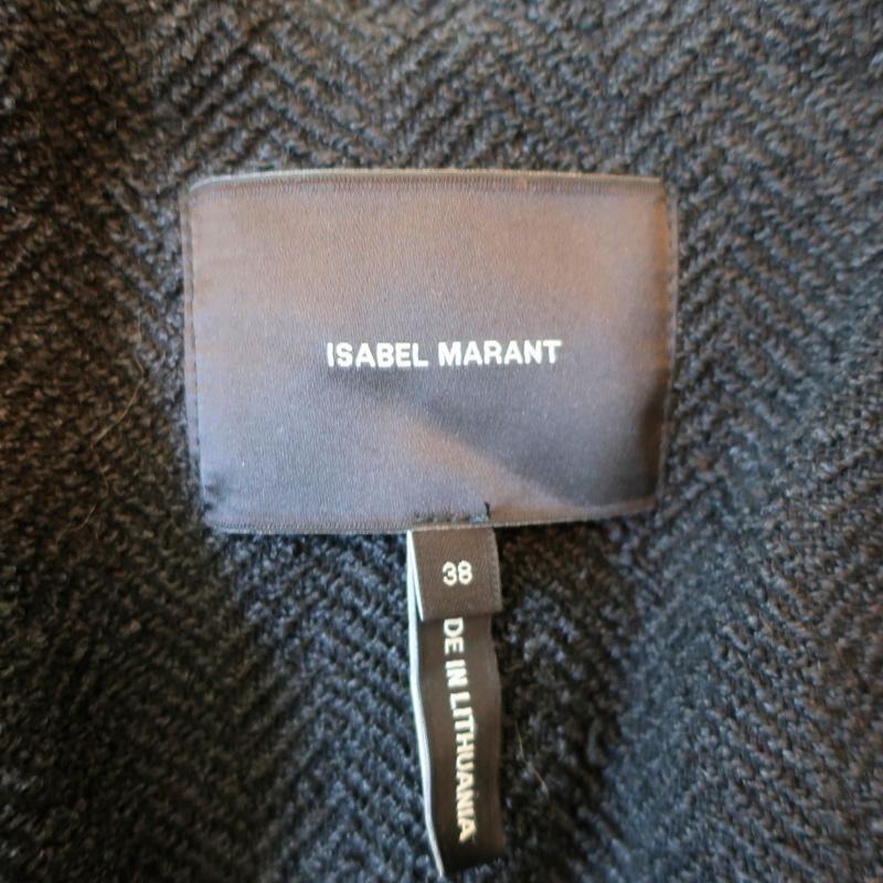 Isabel Marant Double Breasted Jacket Black Leather-Trim Herringbone Size 38 available at CelebrityOwned.com img_7