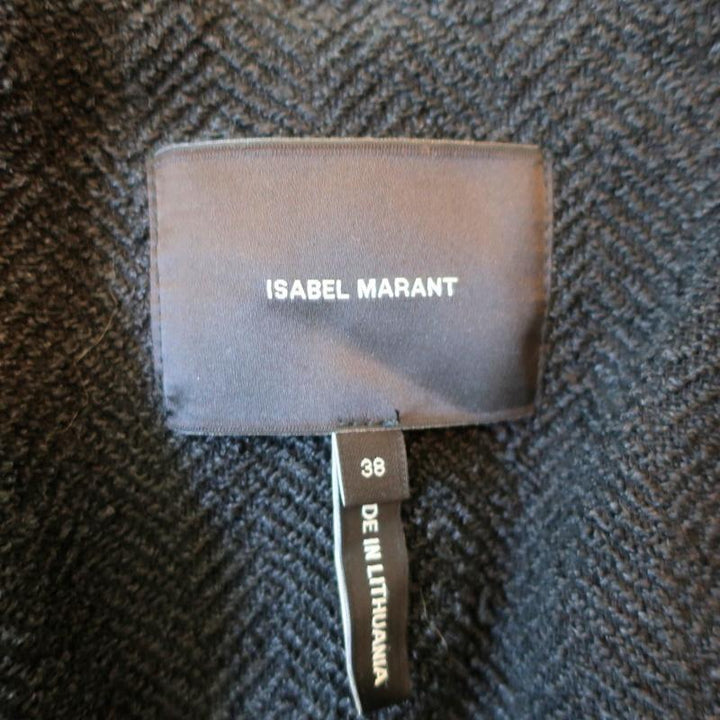 Isabel Marant Double Breasted Jacket Black Leather-Trim Herringbone Size 38 available at CelebrityOwned.com img_7